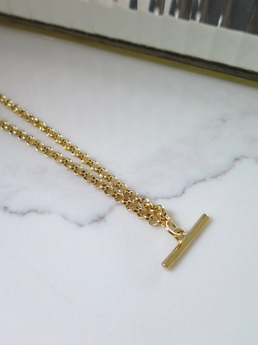 Gold Plated T-Bar Necklace - 18