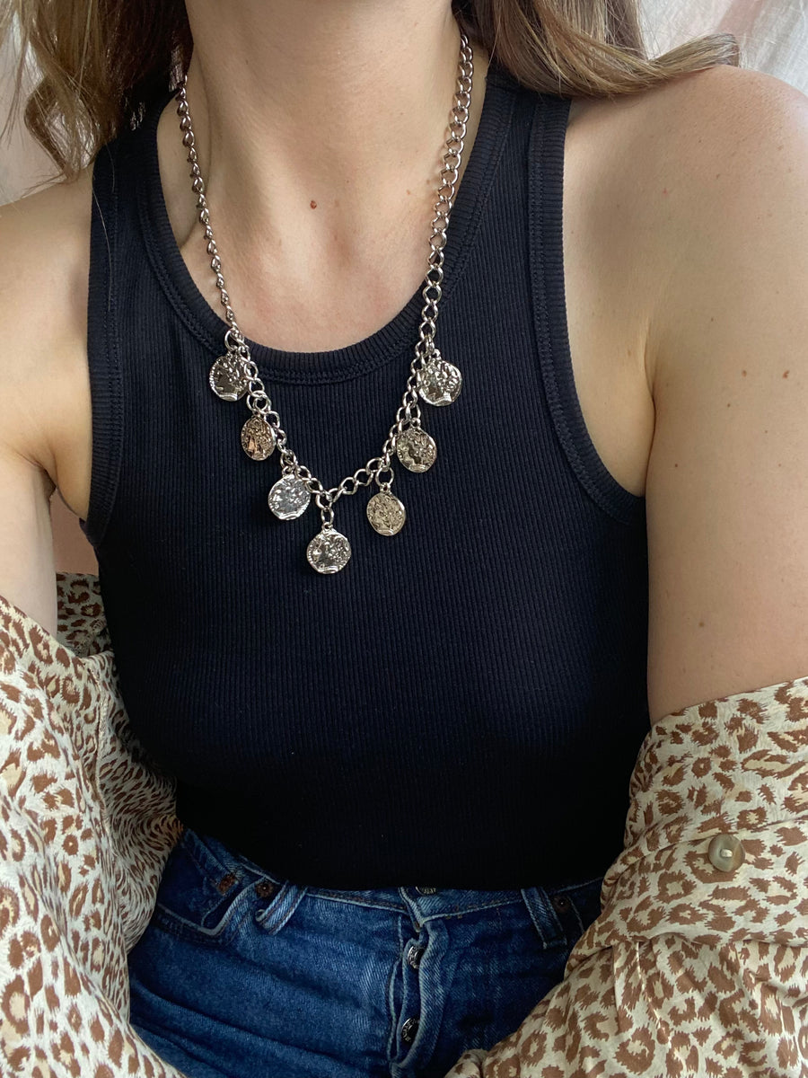 Silver Plated Coin Necklace - 20