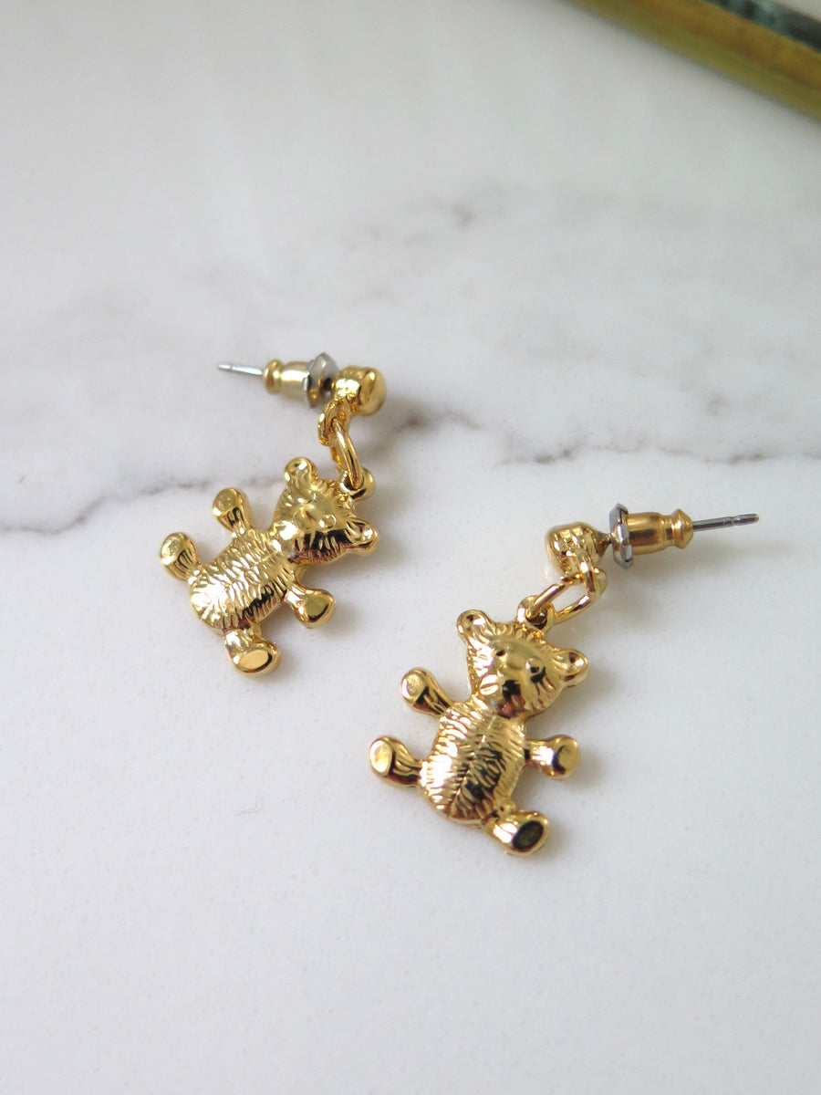 Vintage Gold Plated Teddy Bear Earrings