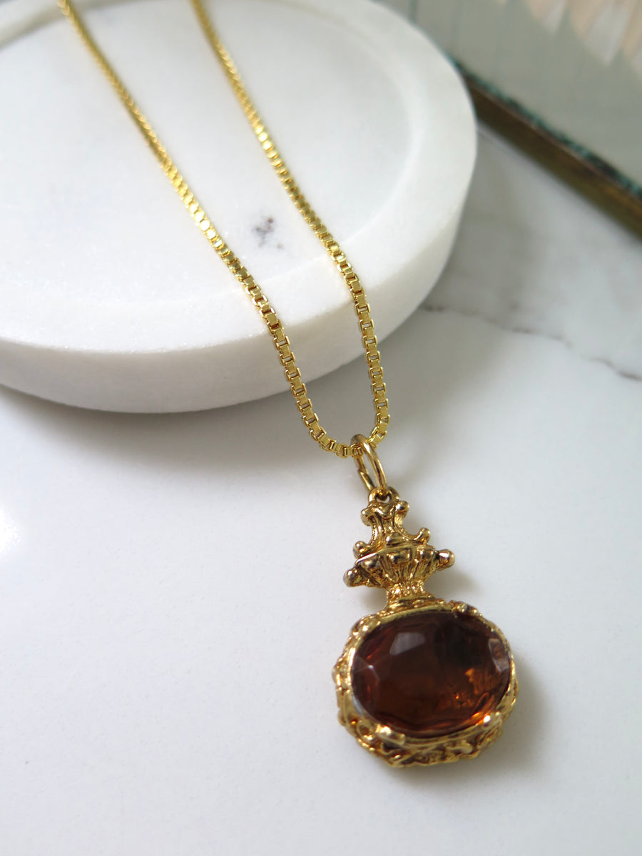 Gold Plated Brown Jewel Pendant - Choice of Chain