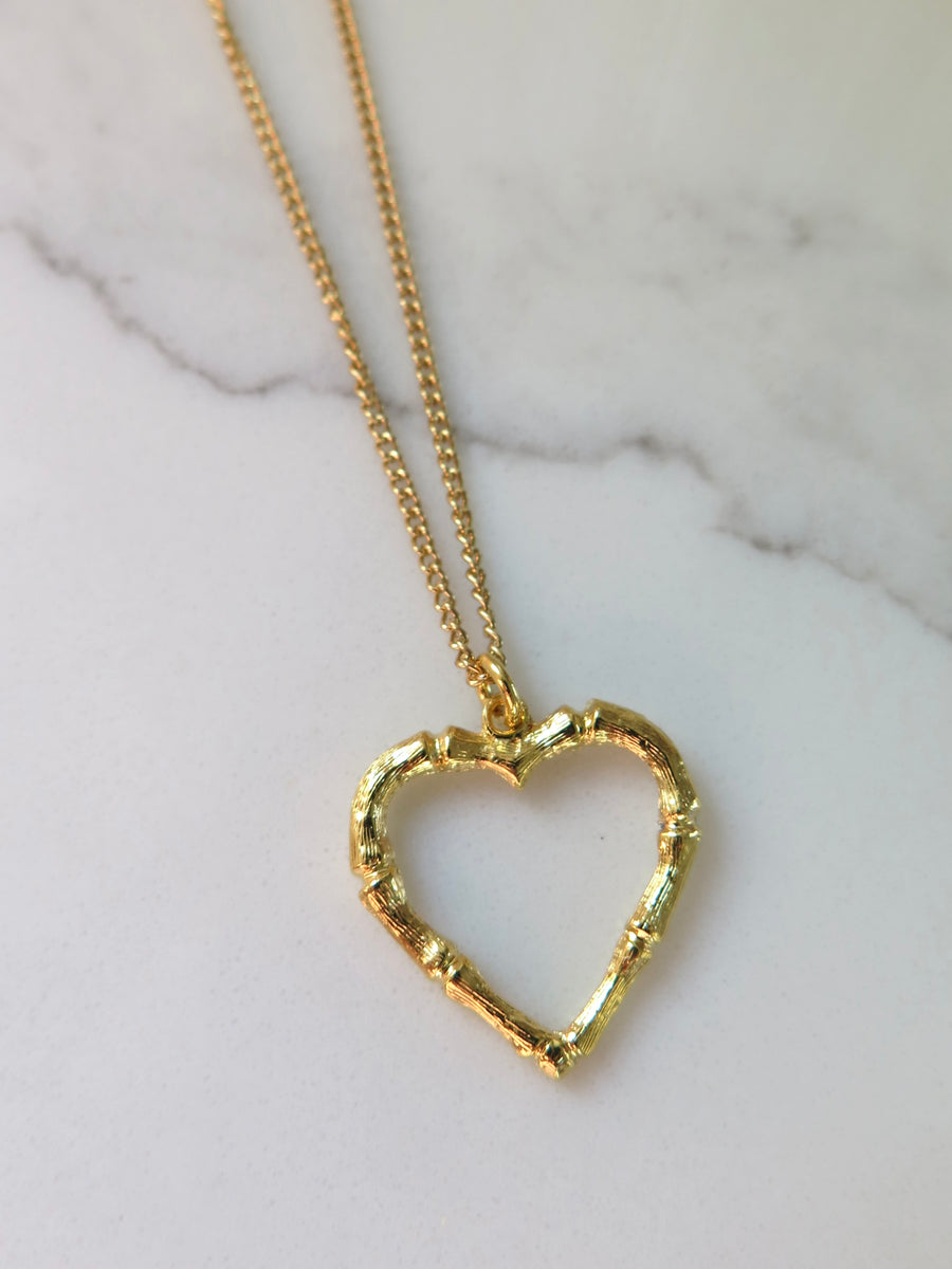Gold Plated Heart Bamboo Necklace - 20