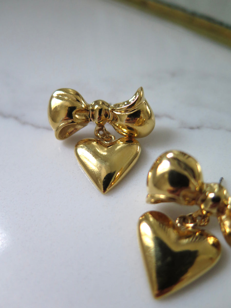 Gold Plated Bow & Heart Earrings