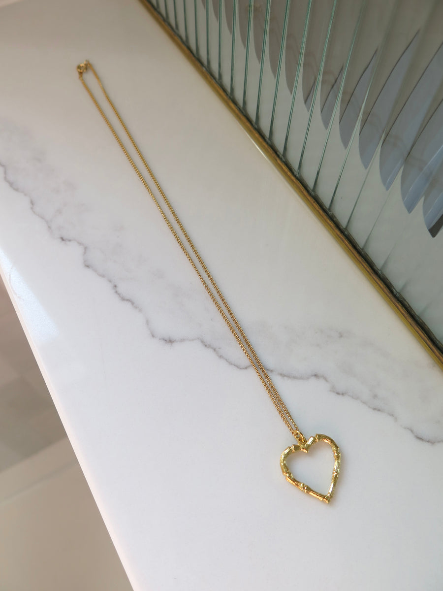 Gold Plated Heart Bamboo Necklace - 20