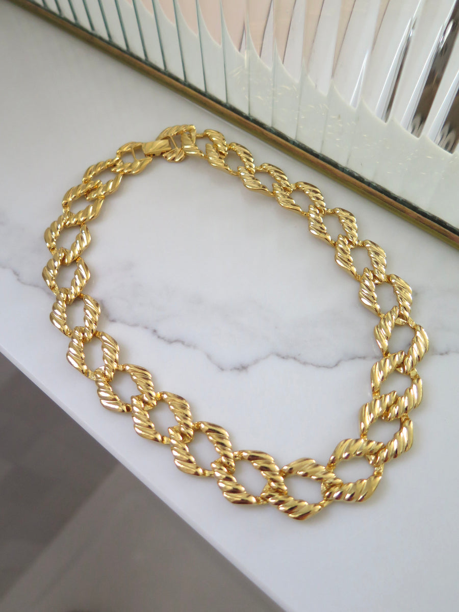 Gold Plated Flat Chunky Necklace - 16