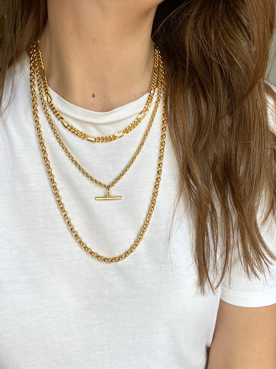 Gold Plated T-Bar Necklace - 18