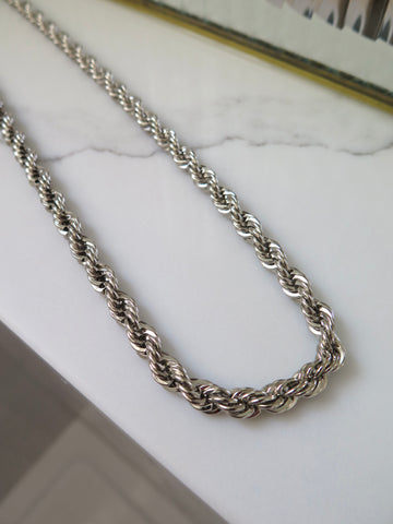Vintage Silver Plated Rope Chain Necklace - 23.5