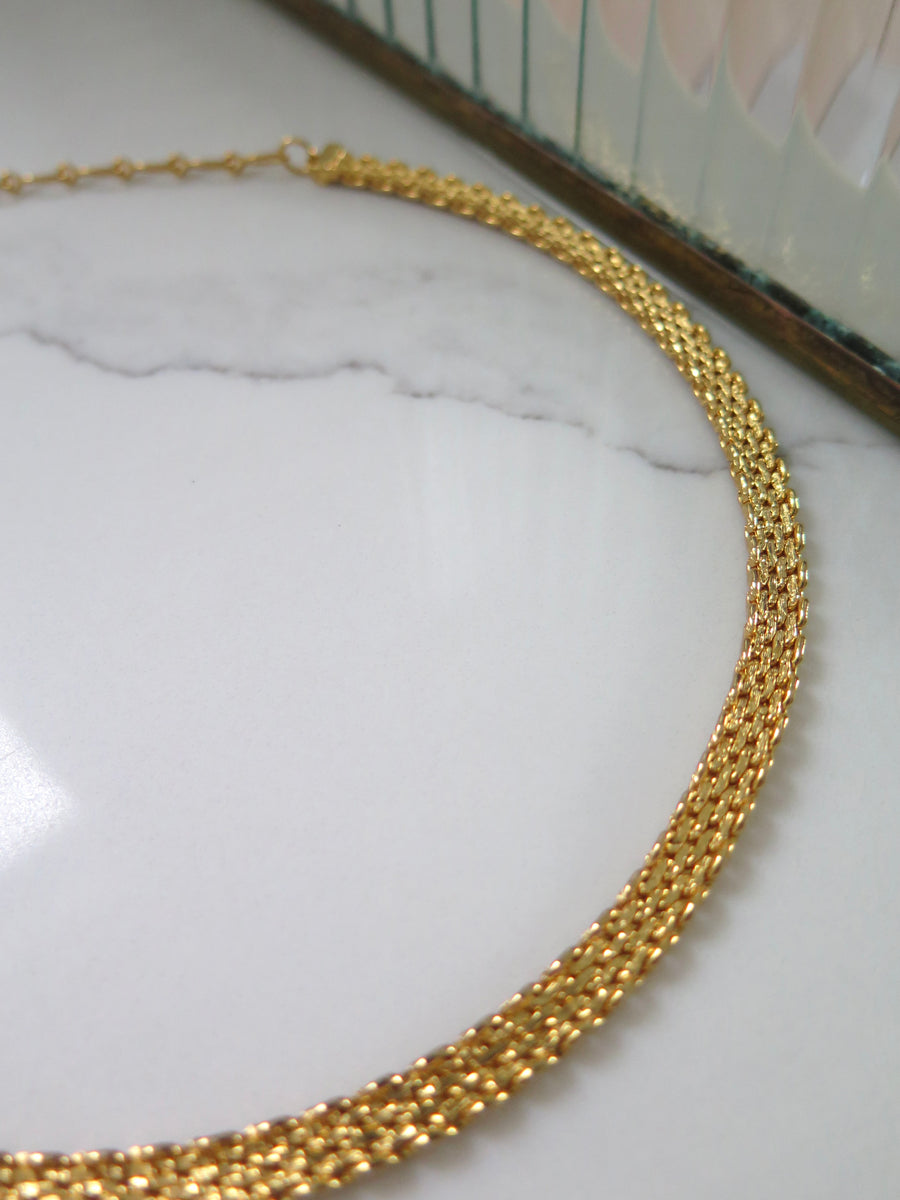 Gold Plated Detailed Flat Chain Necklace - 15