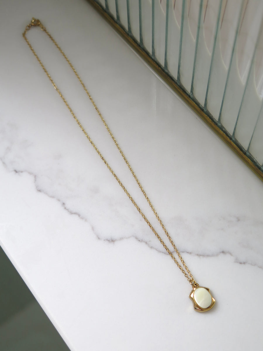 Gold Plated White Resin Pendant - 16