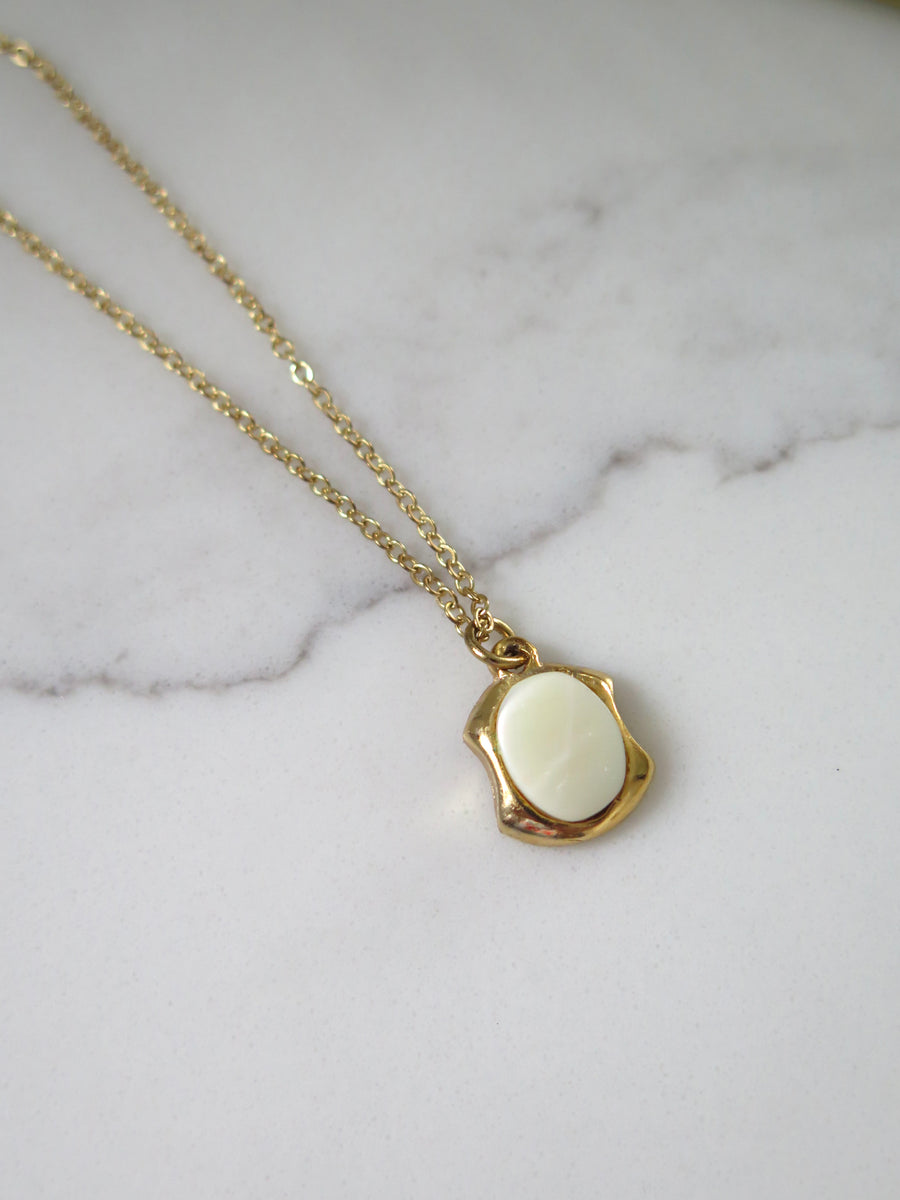 Gold Plated White Resin Pendant - 16