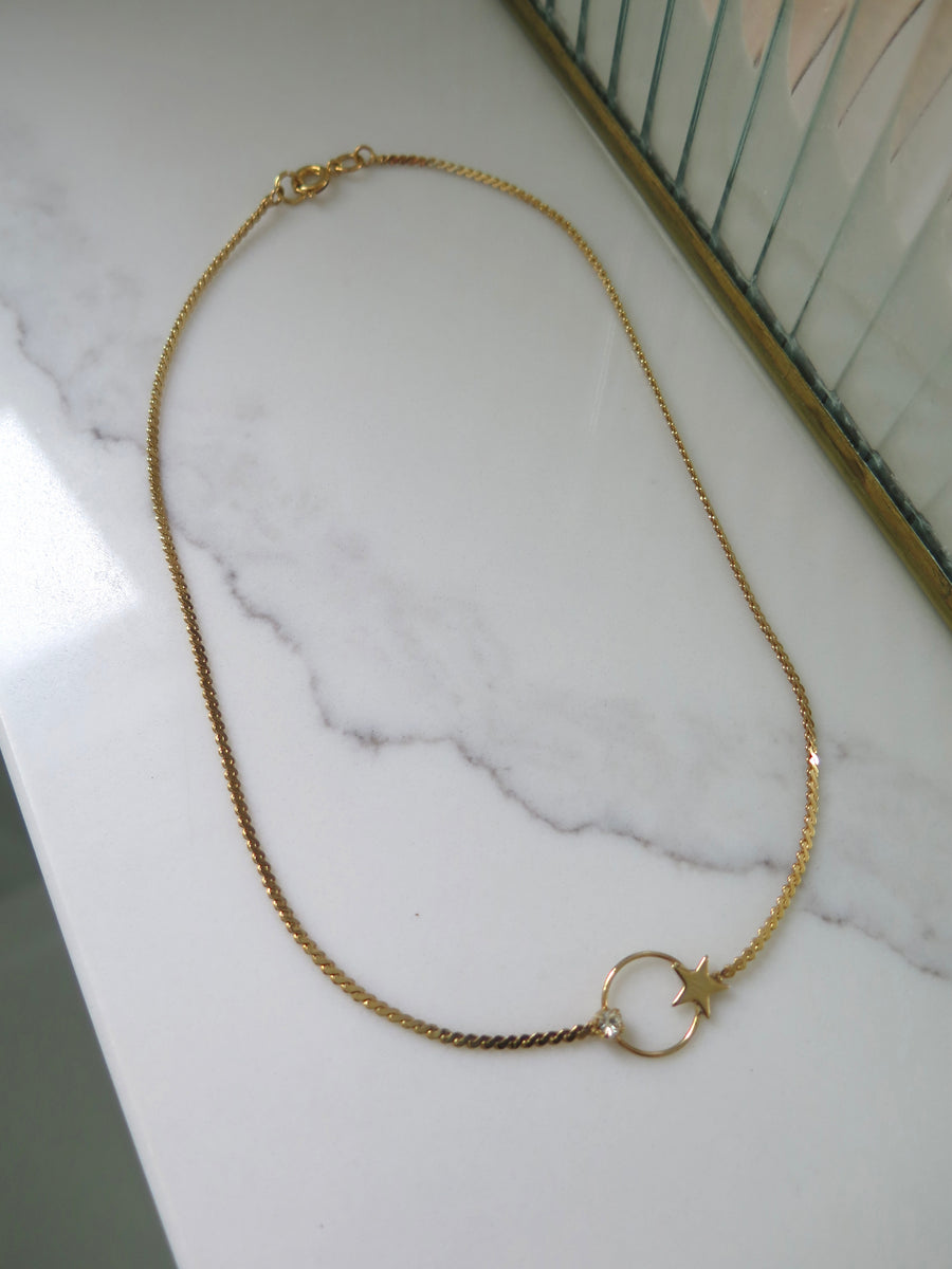 Gold Plated Star & Pearl Necklace - 16