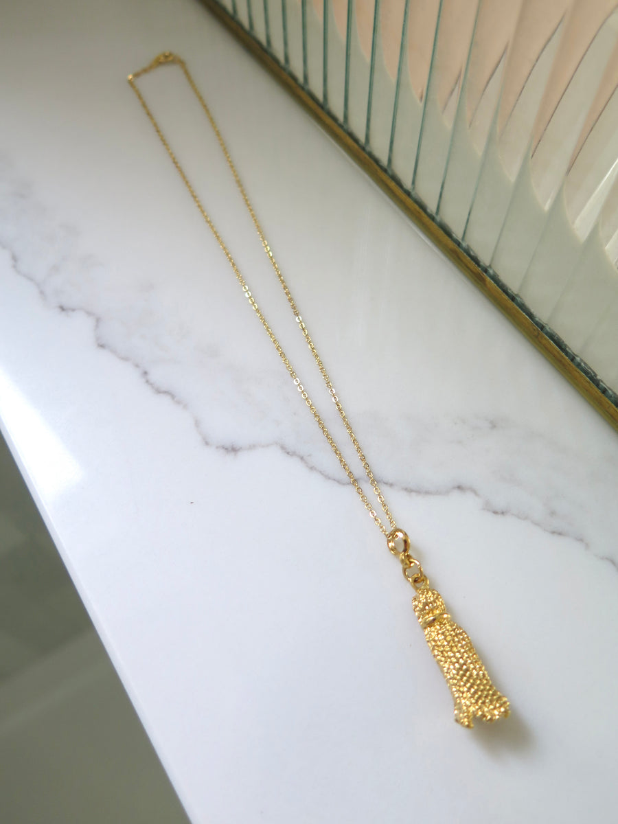Gold Plated Tassel Pendant Necklace - 16
