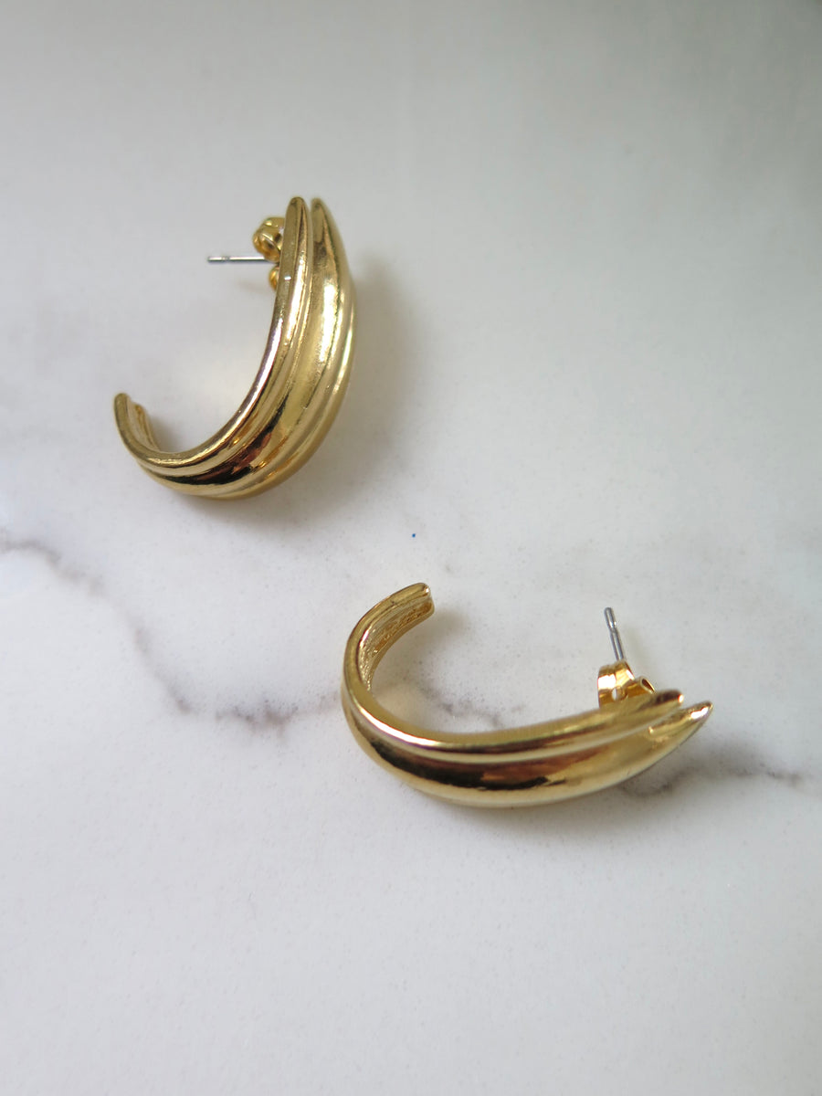 Gold Plated Ribbed Half Hoops