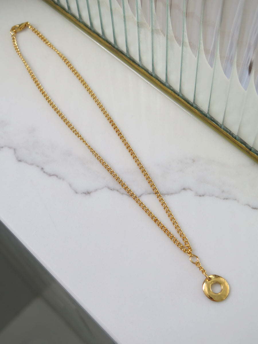 Gold Plated Circle Pendant Necklace - 17