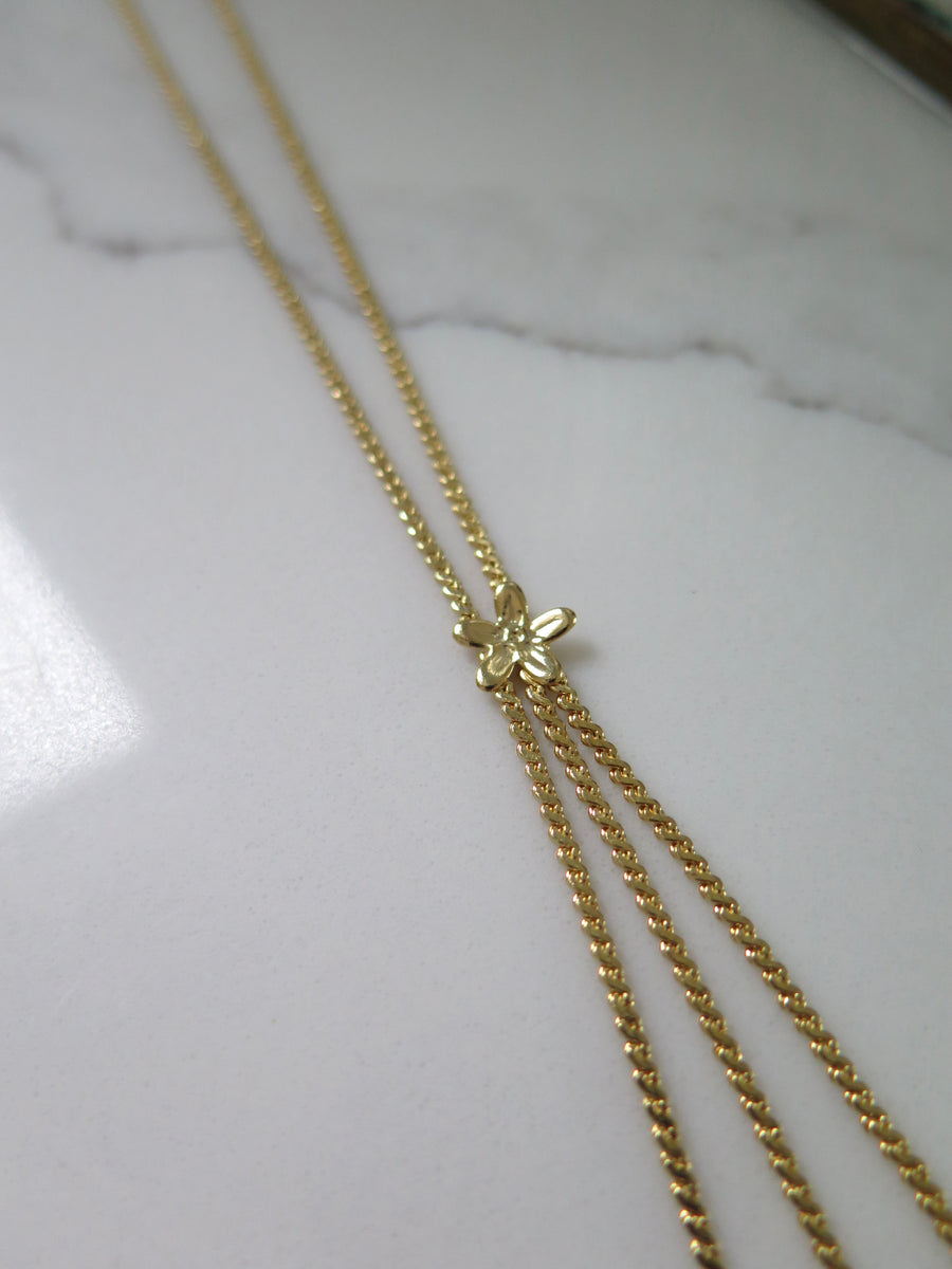 Gold Plated Flower Drop Necklace - 17