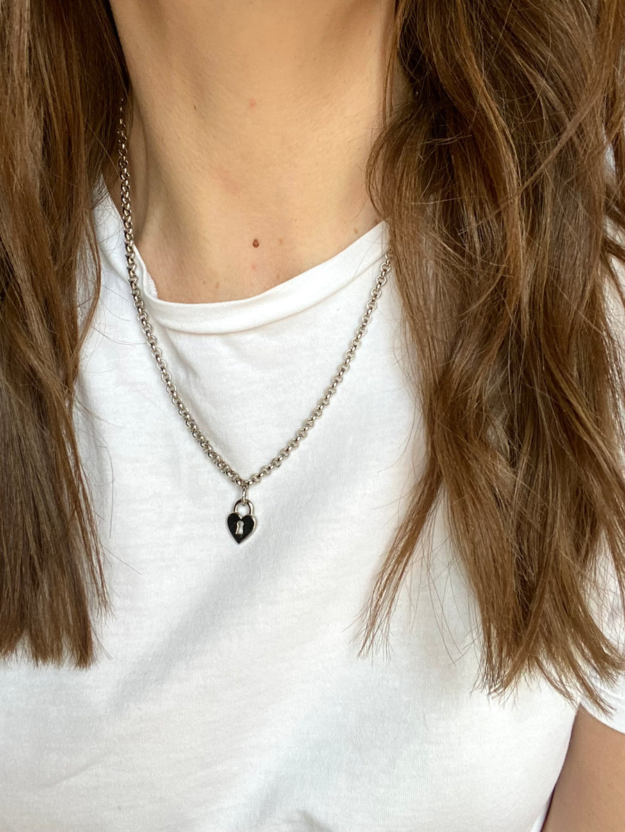 Vintage Silver Plated Heart Padlock Necklace - 18