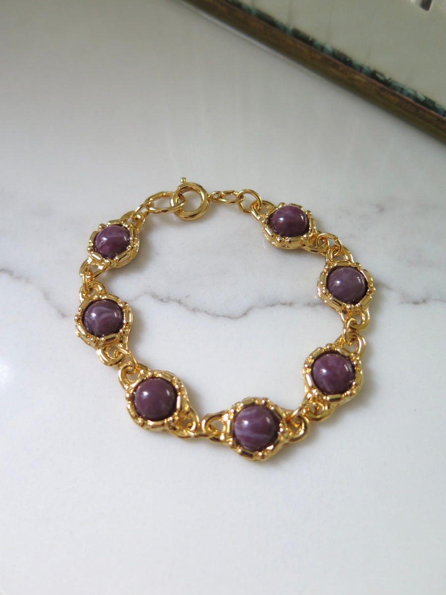 Gold Plated Jewelled Bracelet - Green, Purple or Black