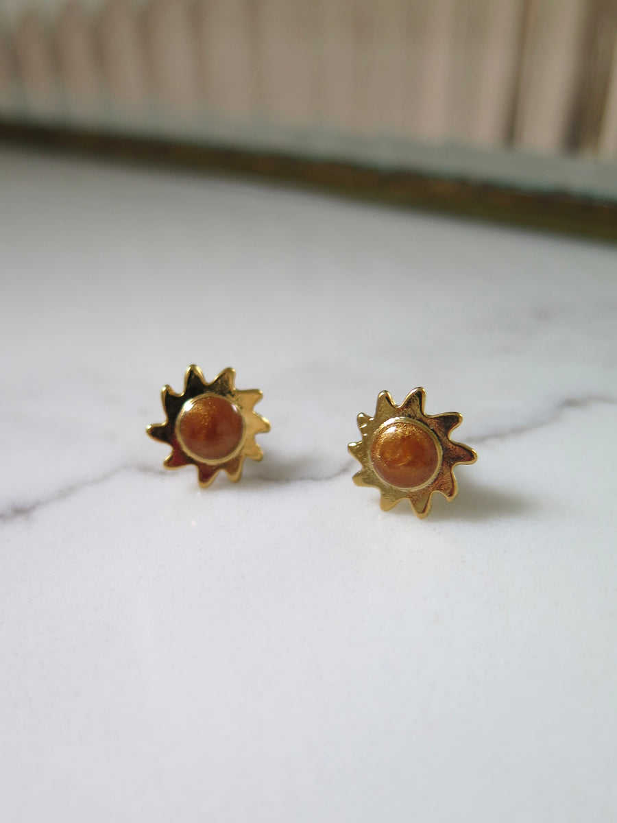 Gold Plated Sun Studs - Black or Orange