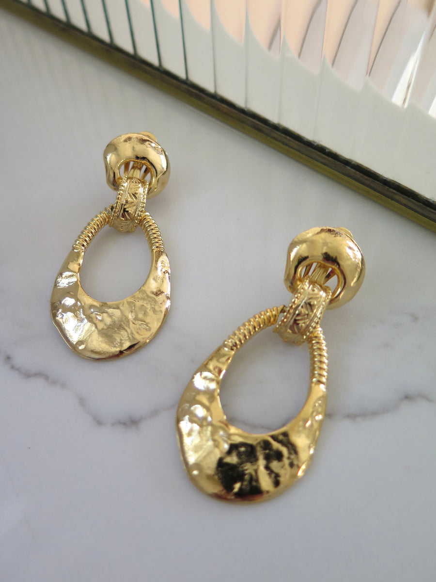 Gold Plated Door Knocker Clip-On Earrings