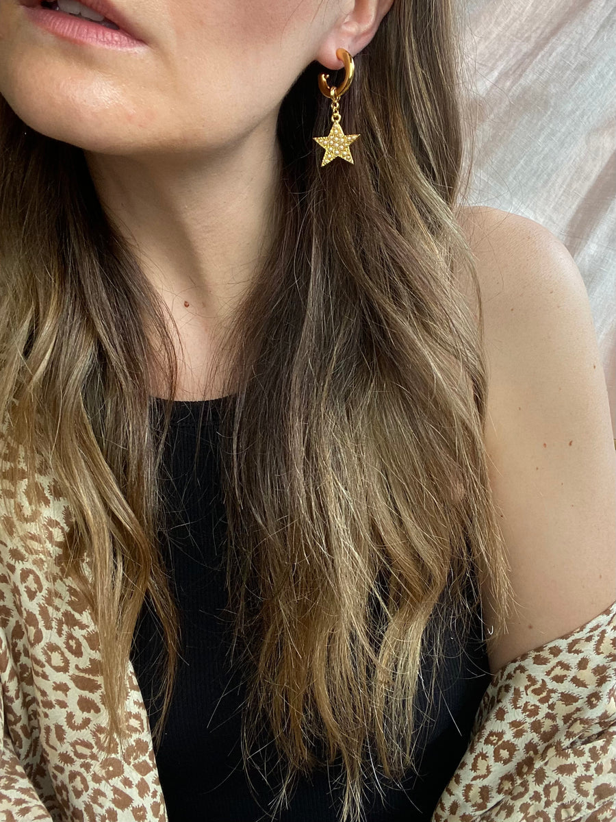 Gold Plated Star Charm Hoops
