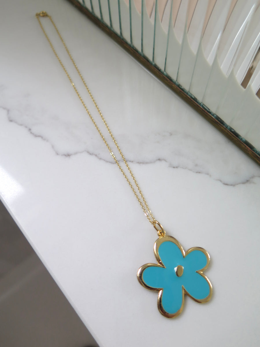Gold Plated Flower Pendant - Turquoise or Yellow