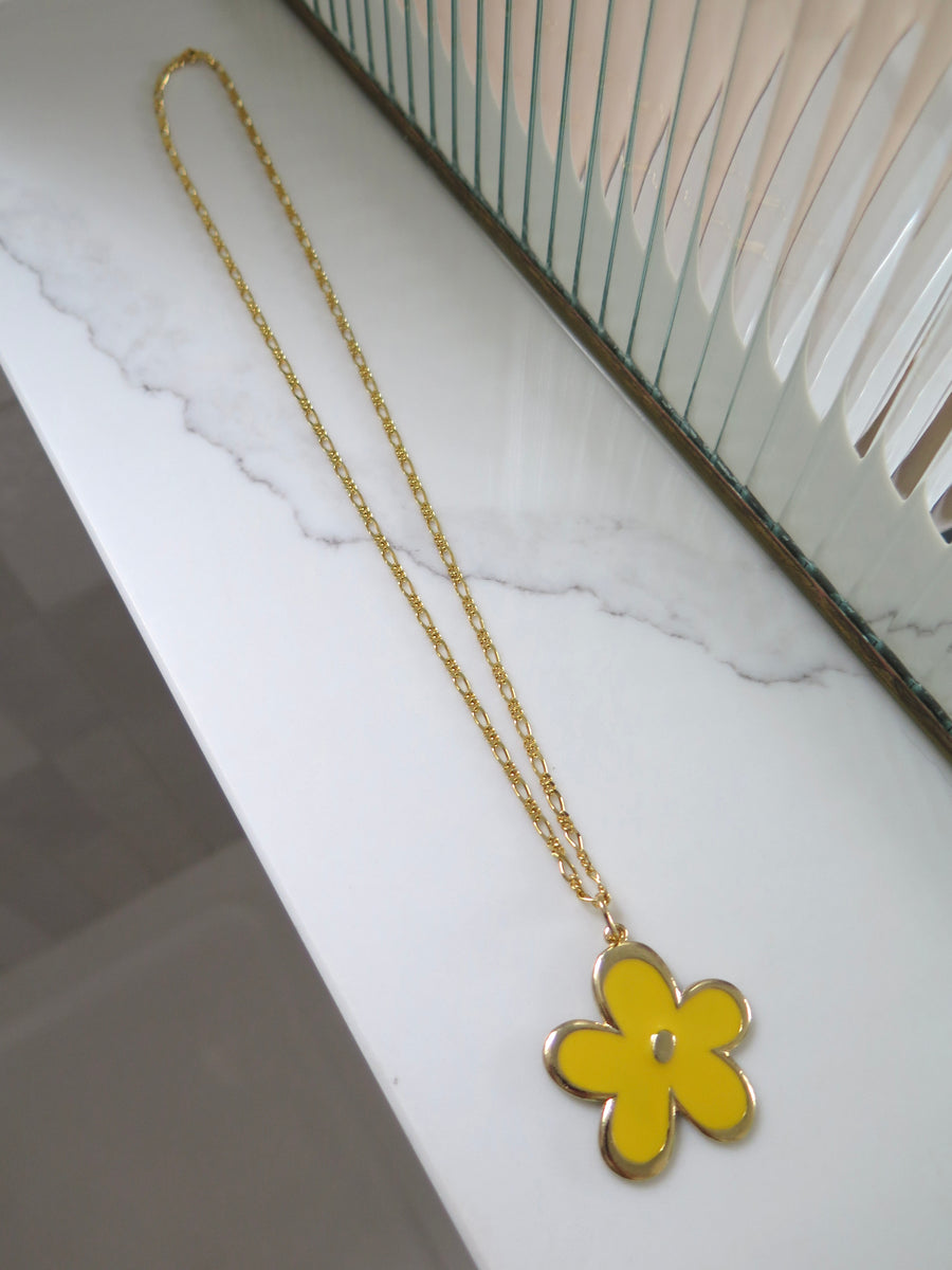 Gold Plated Flower Pendant - Turquoise or Yellow