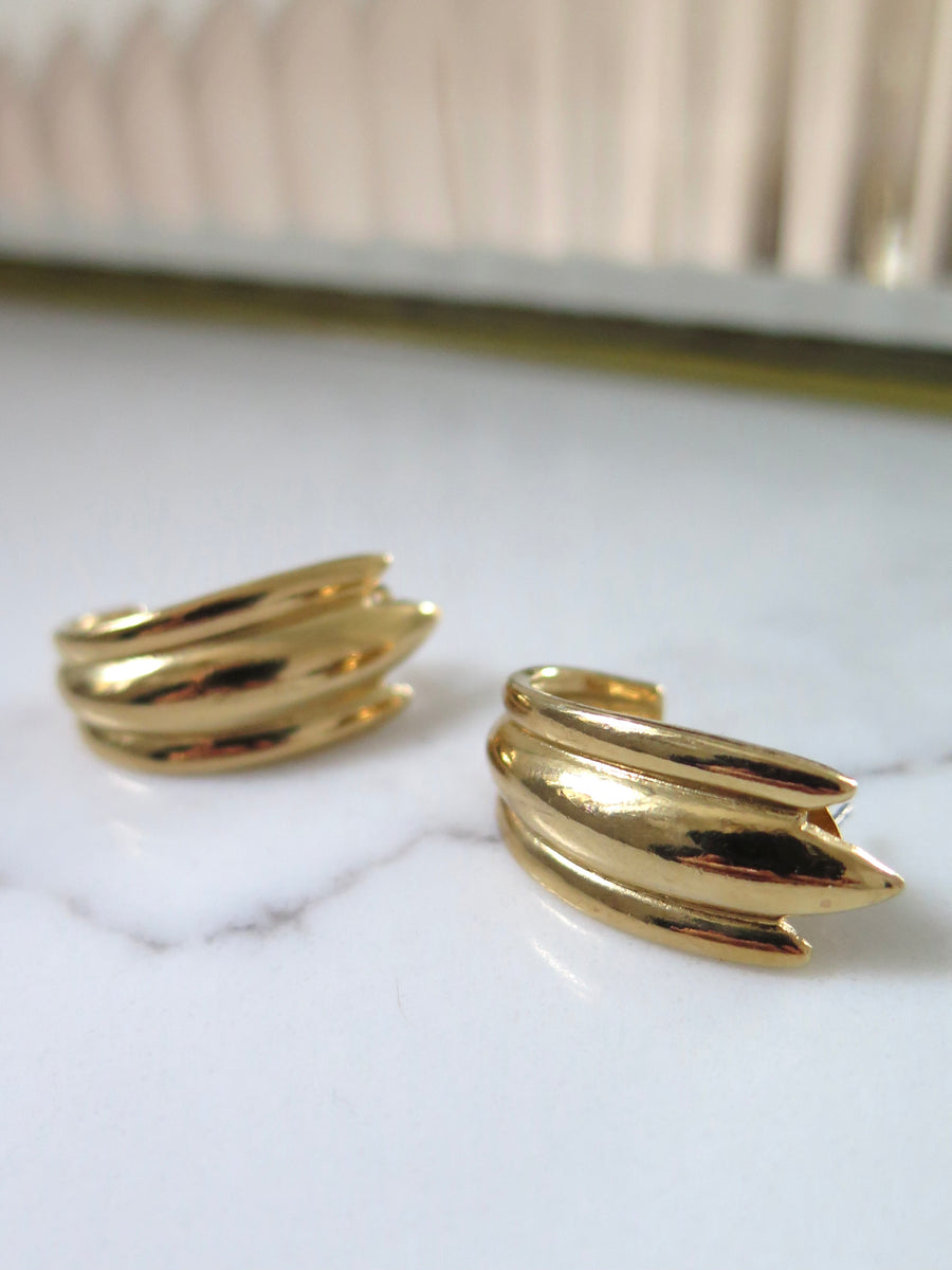 Gold Plated Ribbed Half Hoops