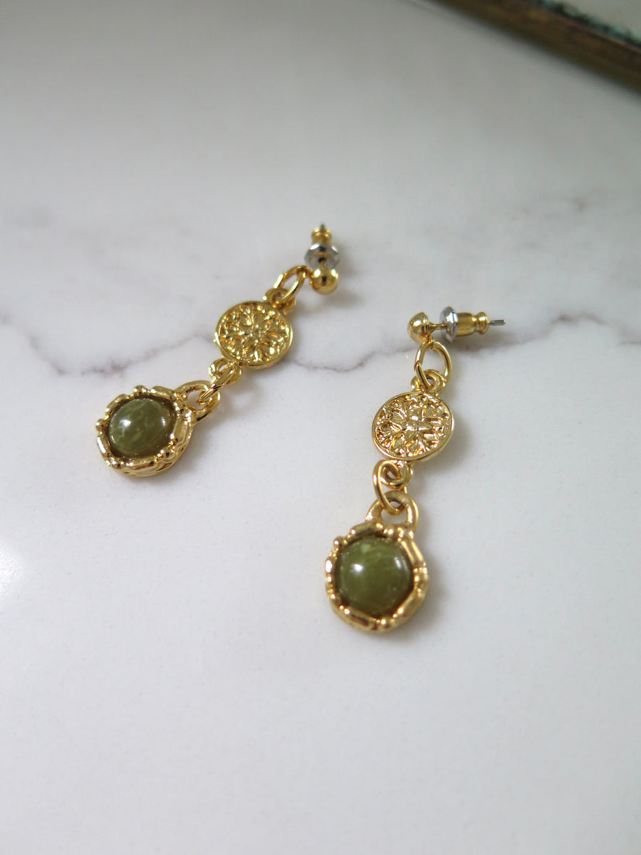 Gold Plated Green Charm Earrings