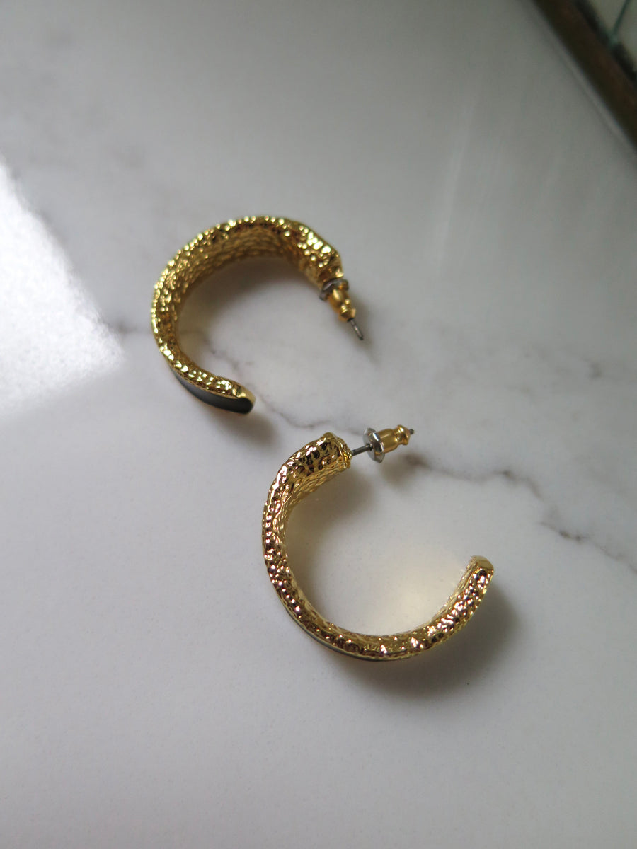 Gold Plated & Black Chunky Half Hoops