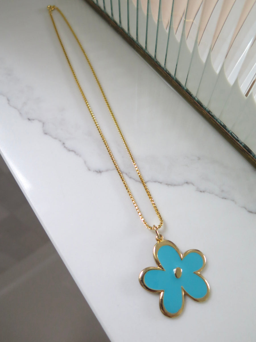 Gold Plated Flower Pendant - Turquoise or Yellow