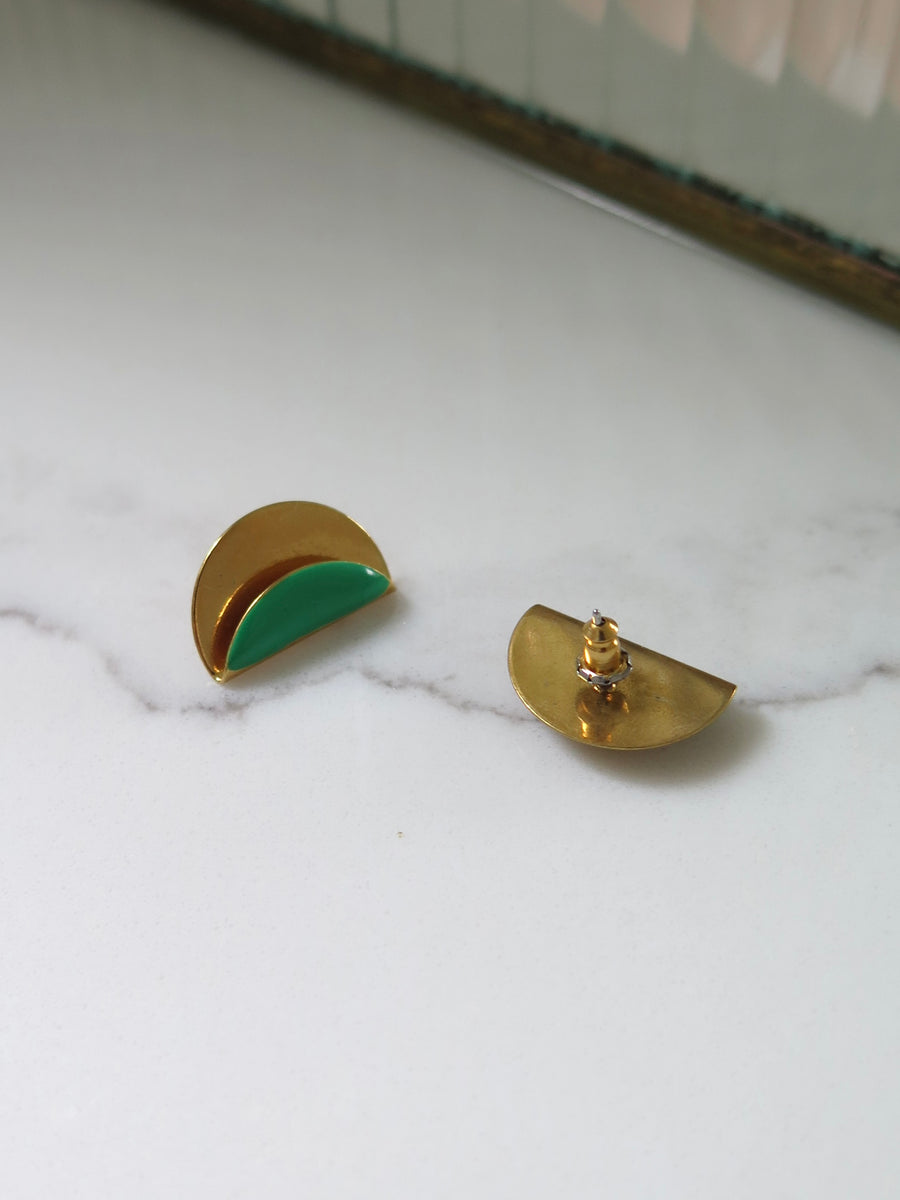 Gold Plated & Green Geometric Studs