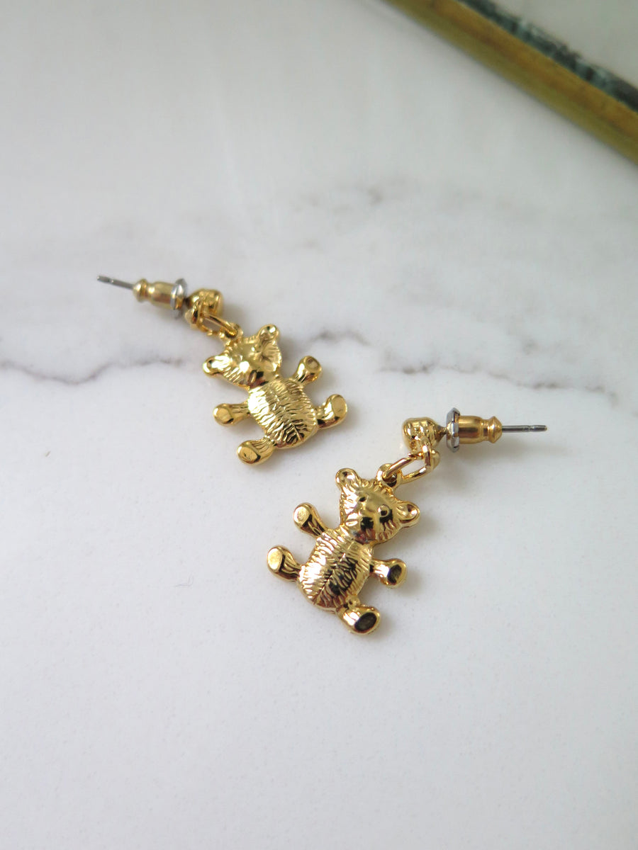 Vintage Gold Plated Teddy Bear Earrings