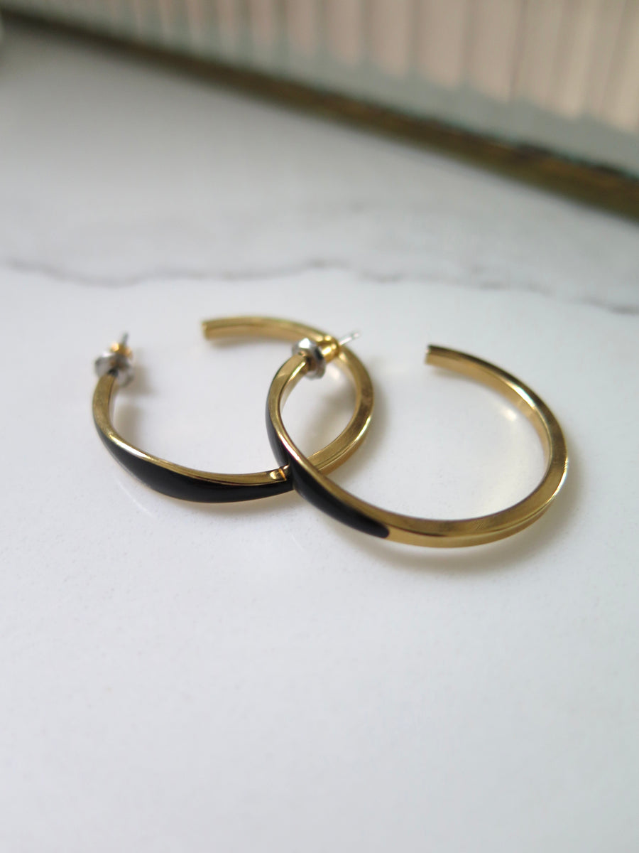 Gold Plated & Black Thin Hoops