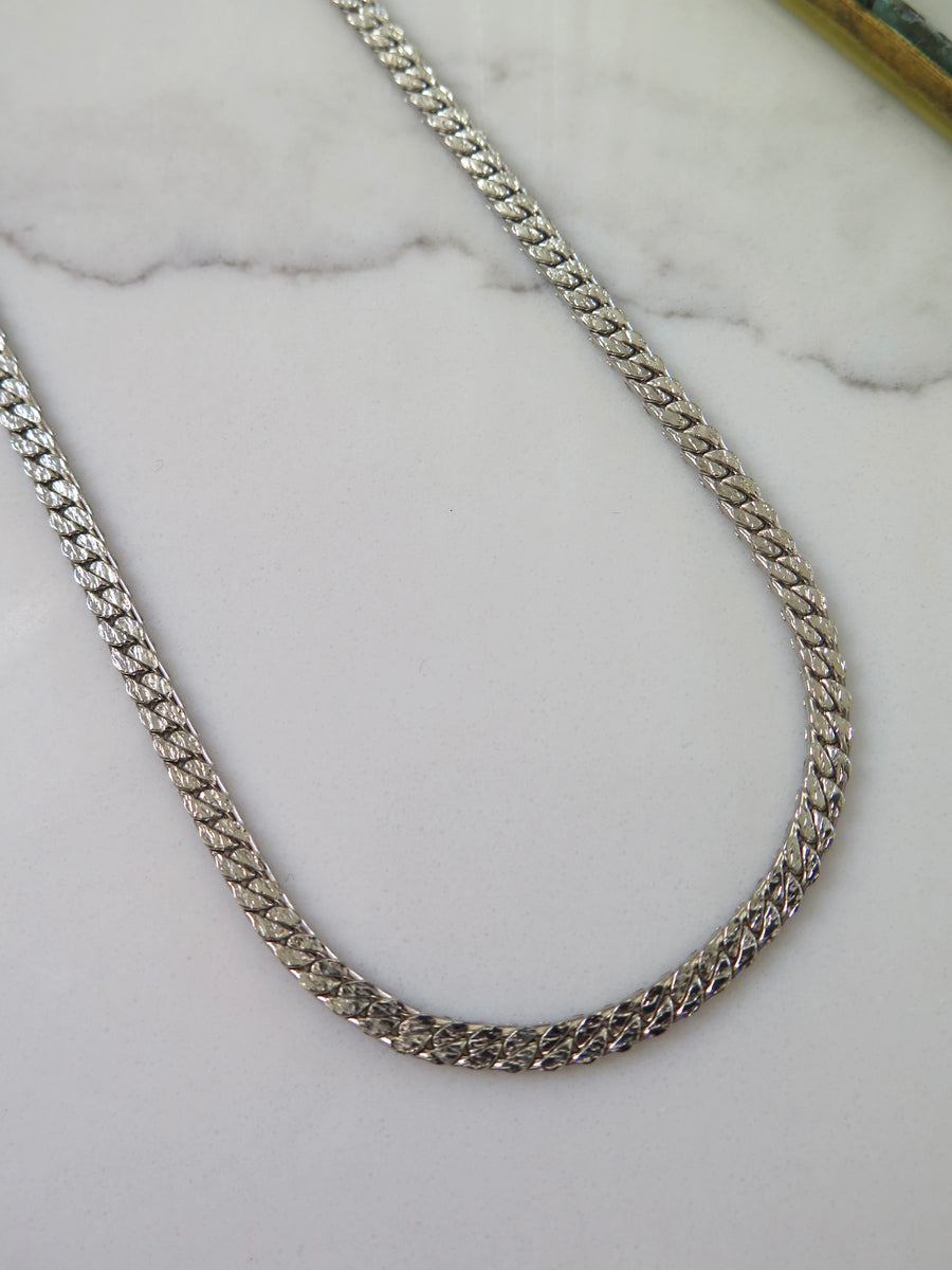 Vintage Silver Plated Flat Chain Necklace - 17