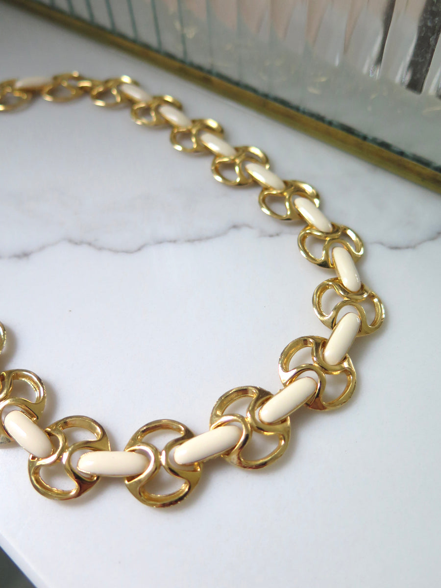 Gold Plated White Enamel Necklace - 16