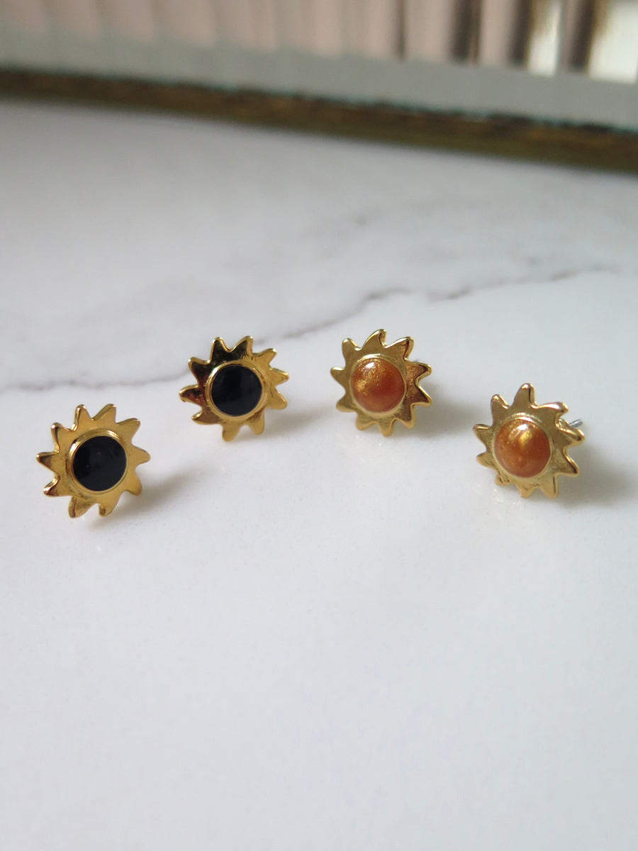 Gold Plated Sun Studs - Black or Orange