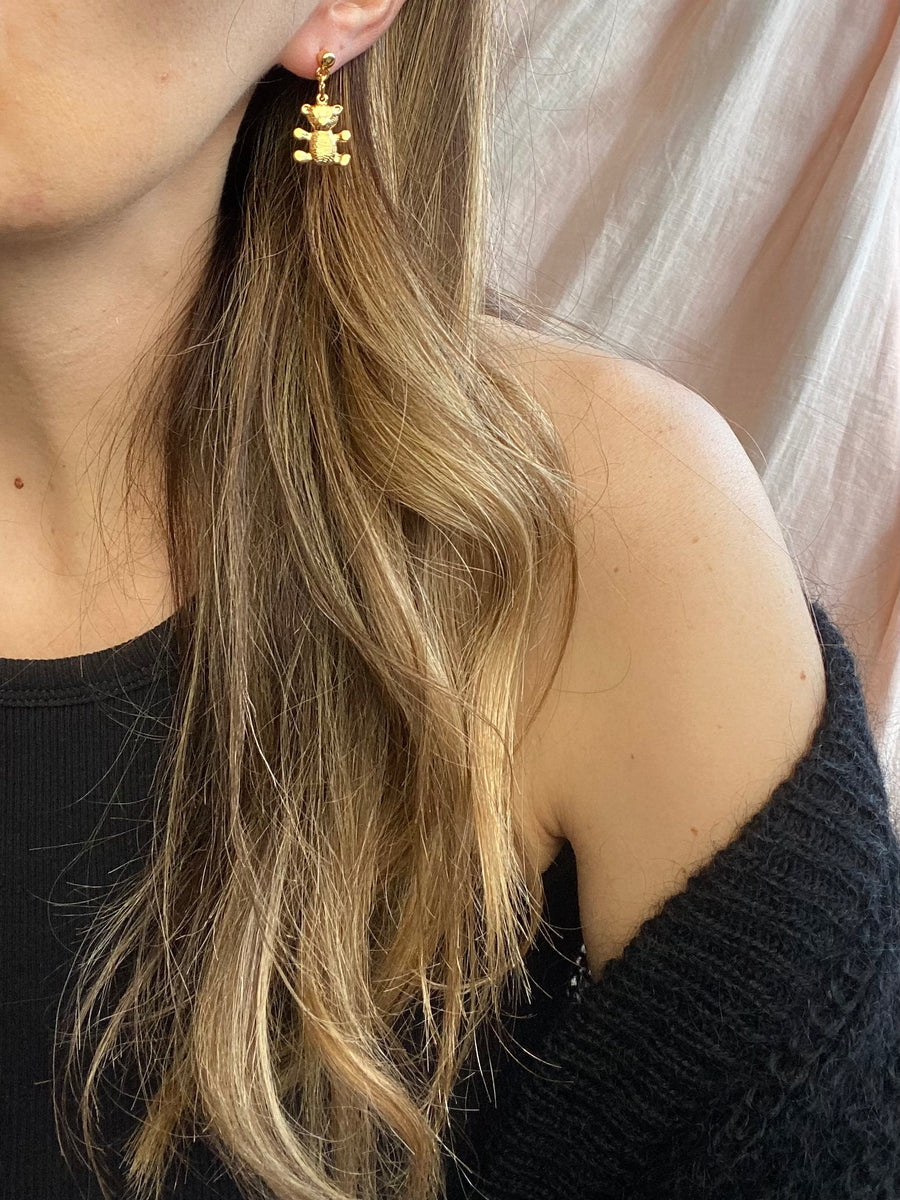 Vintage Gold Plated Teddy Bear Earrings