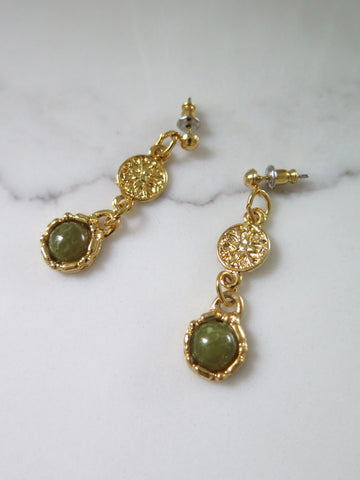 Gold Plated Green Charm Earrings