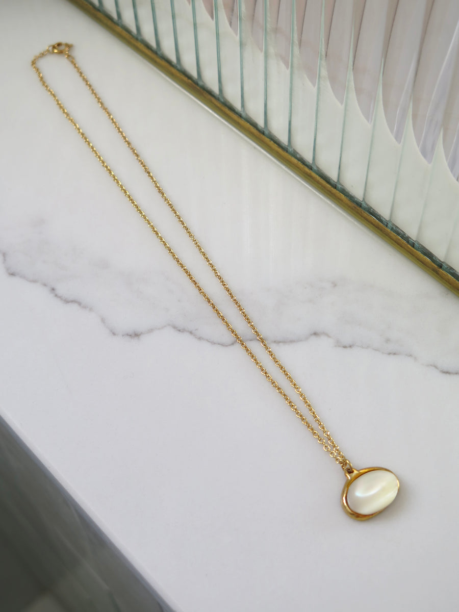 Gold Plated White Resin Necklace - 16