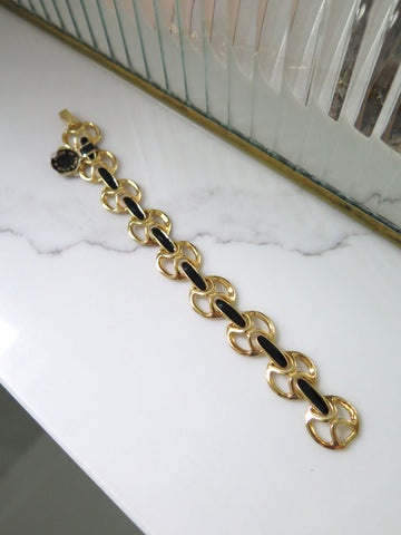 Gold Plated & Black Enamel Bracelet