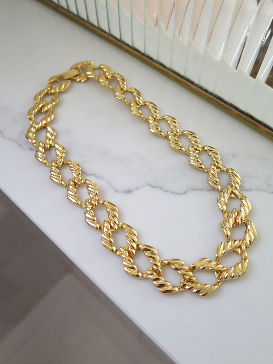 Gold Plated Flat Chunky Necklace - 16