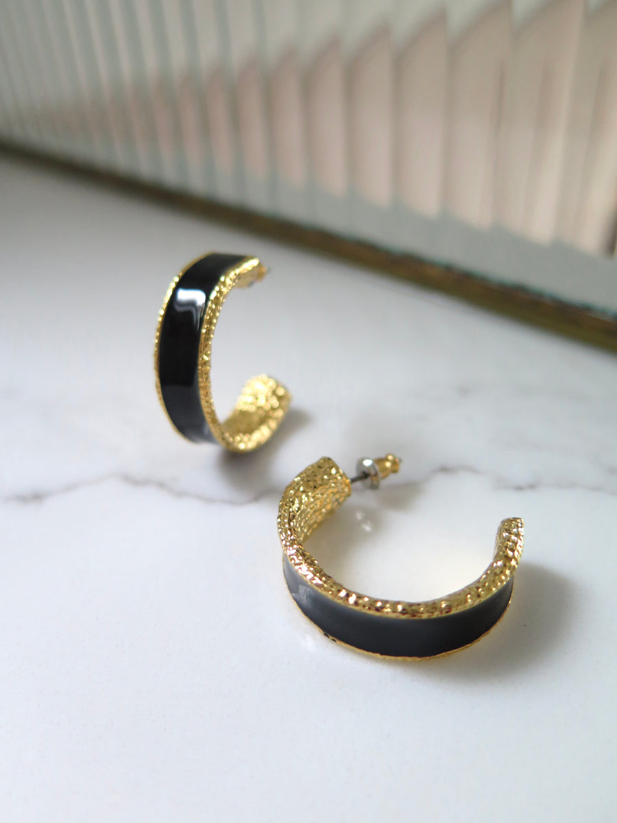 Gold Plated & Black Chunky Half Hoops