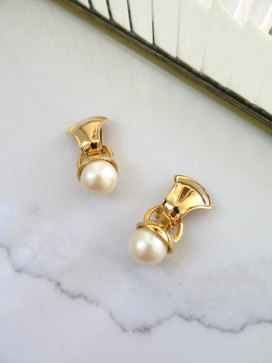 Gold Plated Drop Pearl Clip-On Earrings