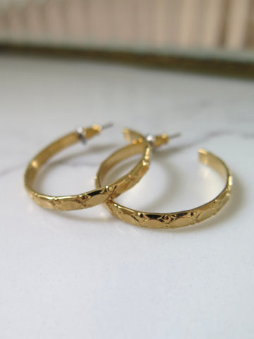 Gold Plated Engraved Hoops