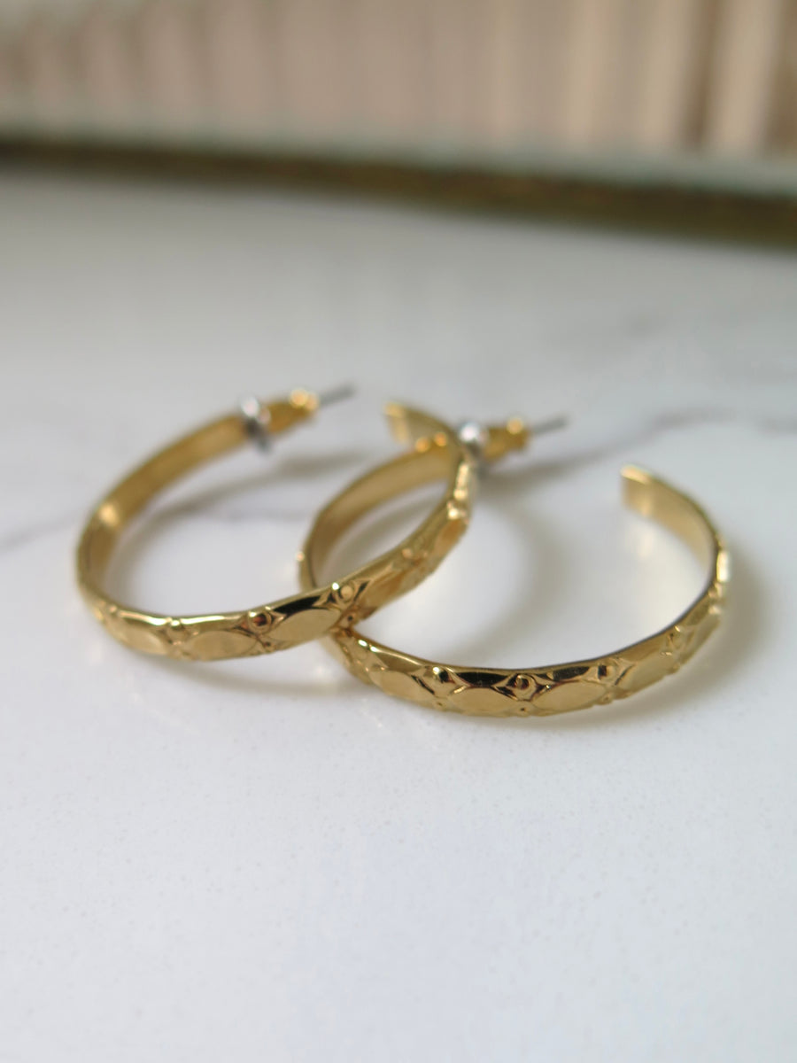 Gold Plated Engraved Hoops
