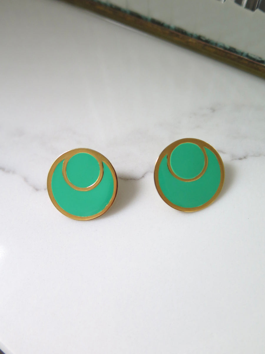 Gold Plated & Green Circle Studs