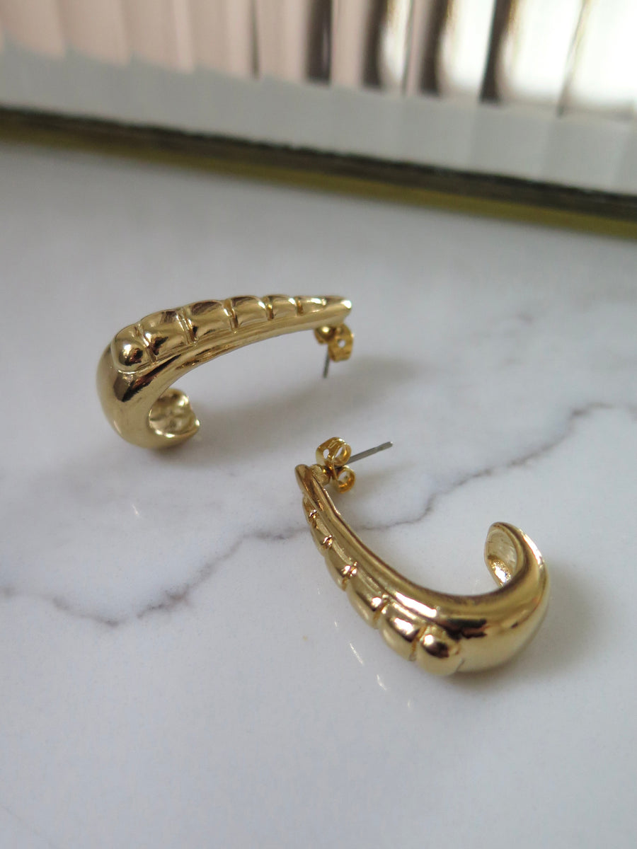 Gold Plated Ribbed Half Hoops