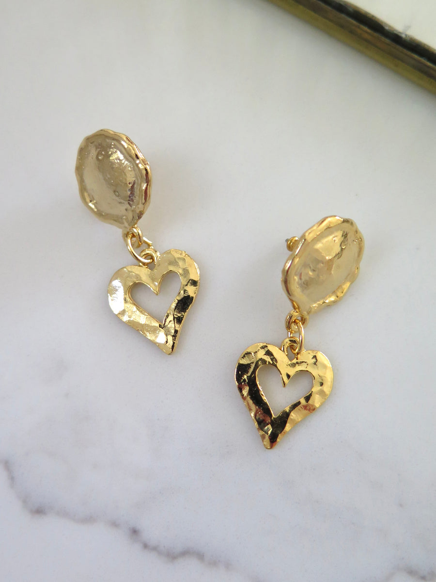 Gold Plated Heart Drop Earrings