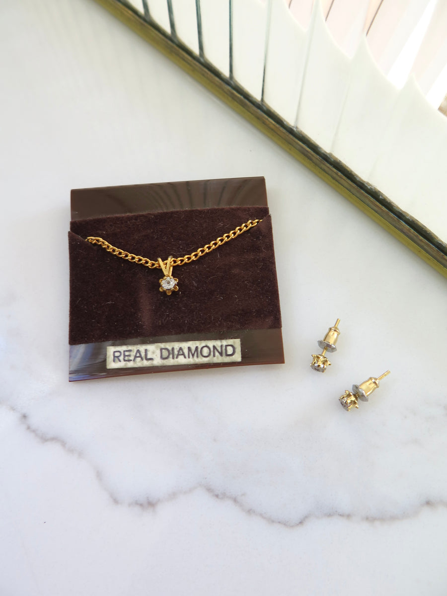 Gold Plated Real Diamond Necklace & Earring Set