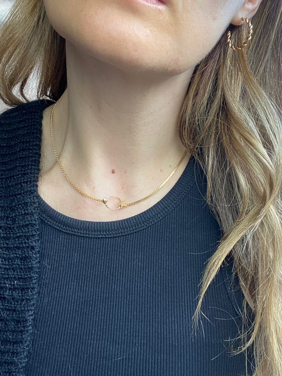 Gold Plated Star & Pearl Necklace - 16