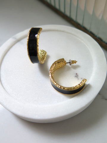 Gold Plated & Black Chunky Half Hoops